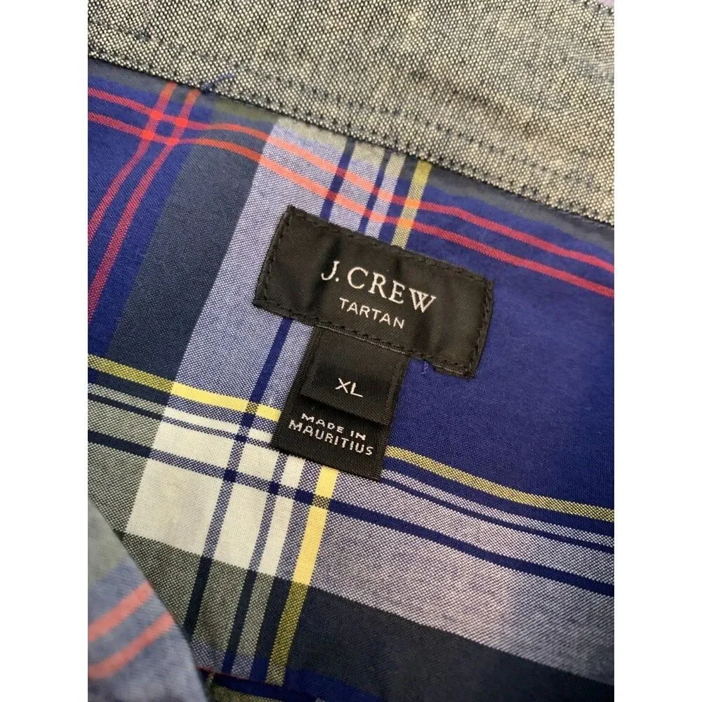 J Crew Shirt Mens XL Tartan Plaid Long Sleeve Blue Button Down Preppy Cotton